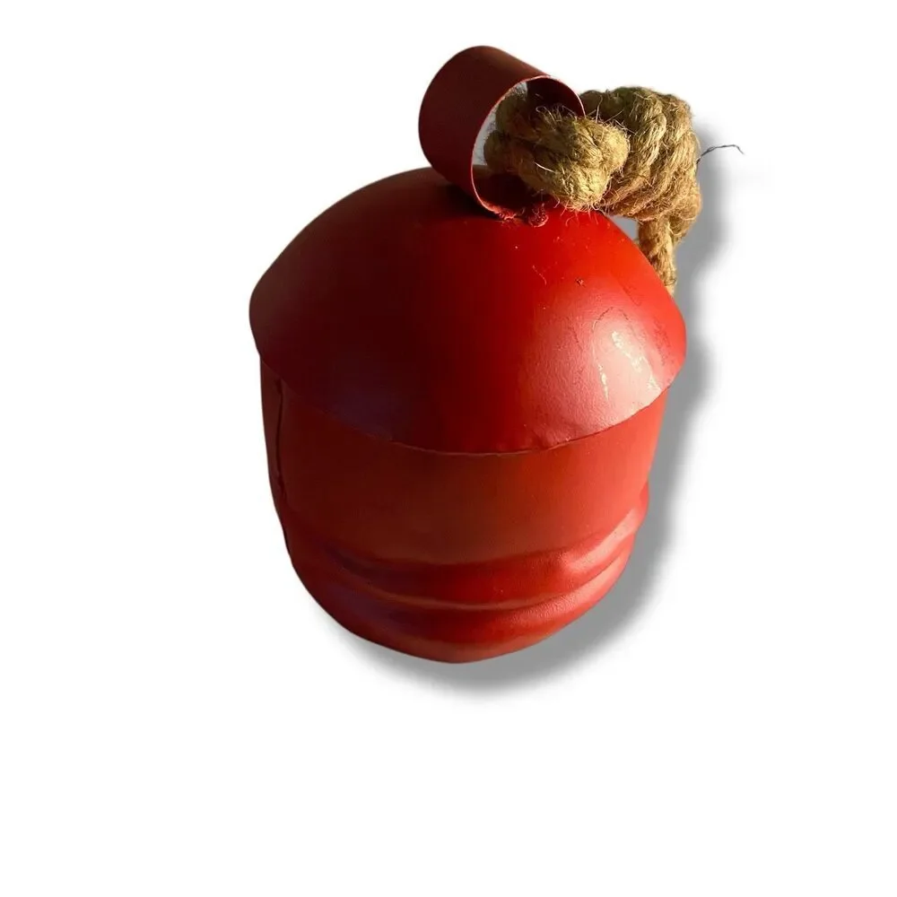 Red Metal Tibetan Inspired Cylindrical Decorative Cow Bells Set of 3 Wood Strike